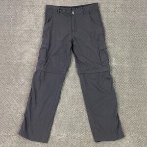 Prana Stretch Zion Cargo Pants Men's 33 x 32 Gray Convertible Belted Hiking